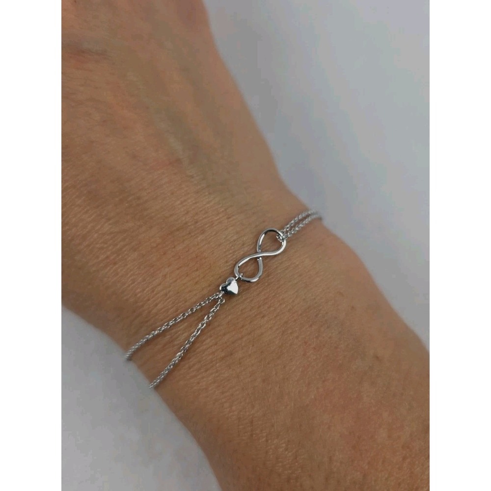 Women 925 Sterling Silver Infinity Love Heart Chain Hand Bracelet 6.7-7.8"
